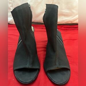 Black Perforated Open-Toe Ankle Boots